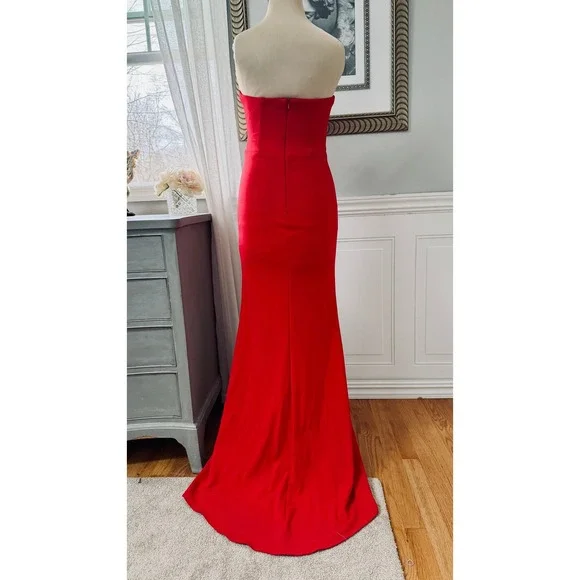NWT AQUA Formal Strapless Bow Crepe Red Prom Glam Gown 0 - Picture 4 of 7